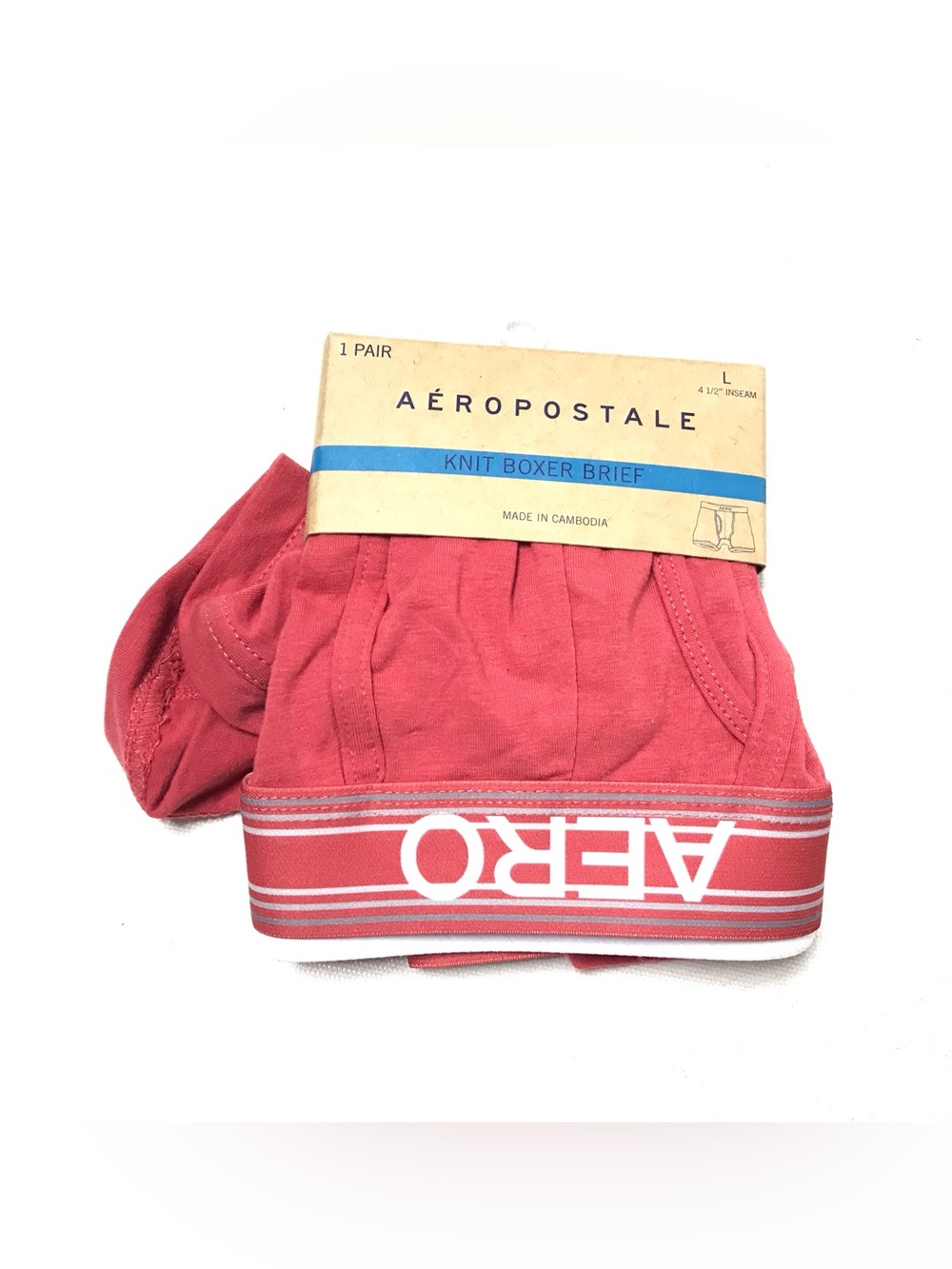 Aeropostale Knit Boxer Brief Mens L Salmon Pink 4.5 Inseam Stretch Underwear Red